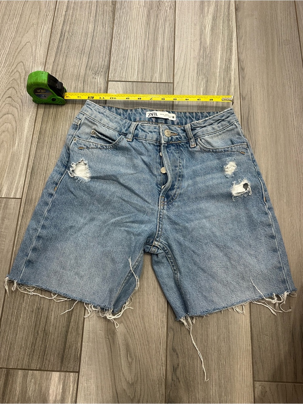 Zara Light Blue Distressed Denim Shorts
